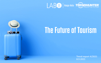 Luggage and text: "The Future of Tourism".