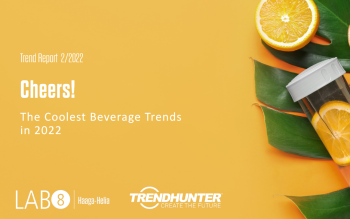 LAB8 beverage trend report cover photo. A water bottle and oranges.