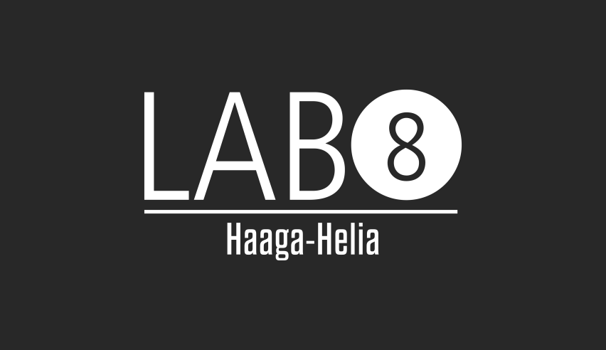 LAB8 Haaga-Helia logo mustalla taustalla.